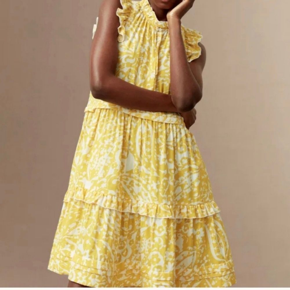 ME+EM Yellow and White Printed Ruffle Midi Dress